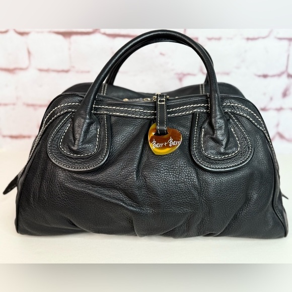 BARR + BARR Handbags - BARR + BARR Black Pebbled Leather White Stitching Large Doctor Bag Satchel NWOT